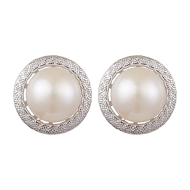 Natural Pearl Ear Studs, with Sterling Silver Findings, Flat Round