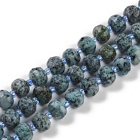 Natural Sesame Jasper Dyed Beads Strands, Faceted, Rondelle, with Seed Beads