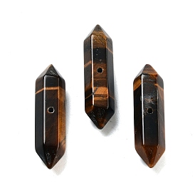 Natural Tiger Eye Double Terminal Pointed Beads, Faceted Bullet