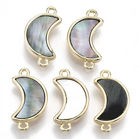 Brass Links, with Black Lip Shell, Nickel Free, Real 18k Gold Plated, Moon