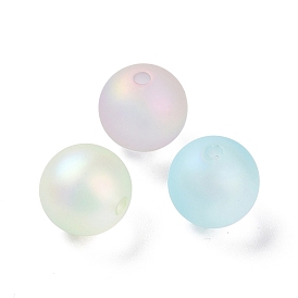 Rubberized Style Transparent Acrylic Beads, Iridescent, Round