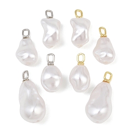 Brass & ABS Plastic Imitation Pearl Pendants, Nuggets Charm, Cadmium Free & Lead Free