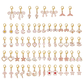 64Pcs 32 Styles Alloy Enamel Shoe Charms, with Lobster Claw Clasps, Mixed Shapes, Golden