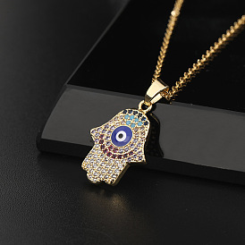 Retro Eye Palm Necklace Pendant with Micro Inlaid Zirconia for Women