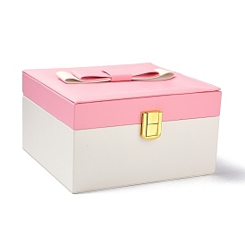 Caja organizadora de joyas de cuero de pu, con papel dentro de caja y espejo, caja de almacenamiento de joyas portátil, Para el anillo, aretes y collar, Rectángulo