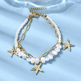 304 Браслеты из нержавеющей стали с подвесками в виде морских звезд для женщин, многожильные браслеты из АБС-пластика