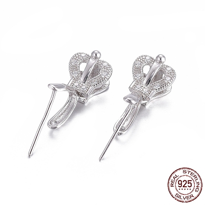 925 Sterling Silver Pendant Bails, with Cubic Zirconia, Crown, Clear