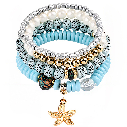 1 комплект браслетов из синтетического лунного камня и жемчуга, составные браслеты бодхи с подвесками в виде морских звезд