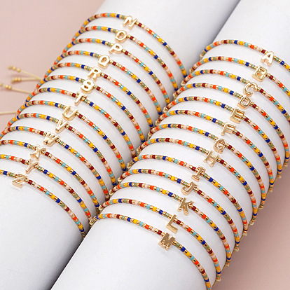 Браслеты с подвесками из латуни в богемном стиле, Браслеты из бисера и стеклянных бусин для женщин, буквы, золотые