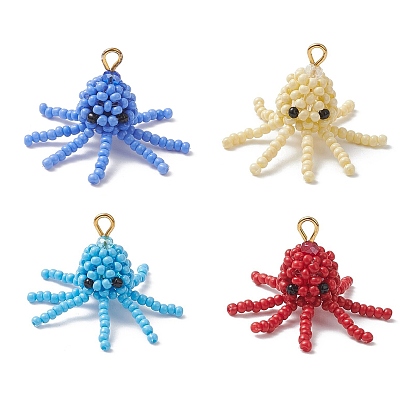 Подвески в виде осьминога из стеклянных бусин, с золотыми железными петлями