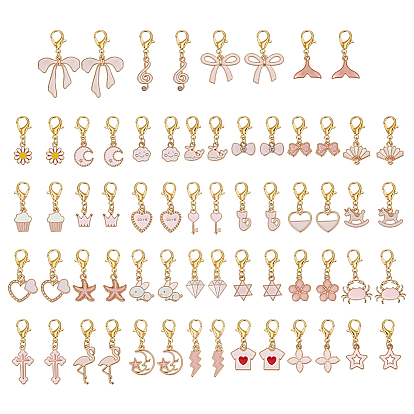 64Pcs 32 Styles Alloy Enamel Shoe Charms, with Lobster Claw Clasps, Mixed Shapes, Golden