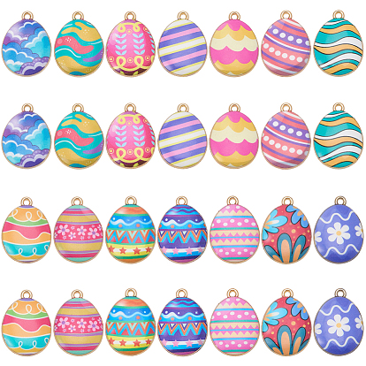 28Pcs 14 Colors Printed Alloy Pendants, Oval Charms