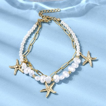 304 Браслеты из нержавеющей стали с подвесками в виде морских звезд для женщин, многожильные браслеты из АБС-пластика