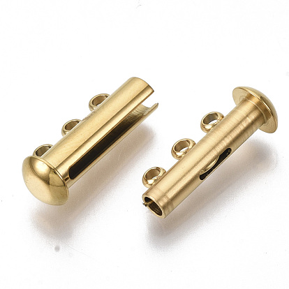 304 Stainless Steel Slide Lock Clasps, Peyote Clasps, 3 Strands, 6 Holes, Tube