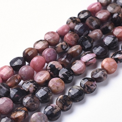 Rhodonite naturelles brins de perles, facette, plat rond
