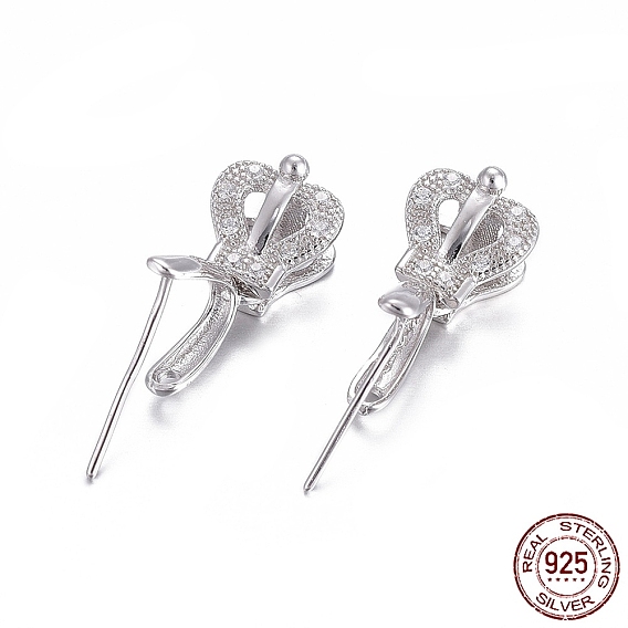 925 Sterling Silver Pendant Bails, with Cubic Zirconia, Crown, Clear