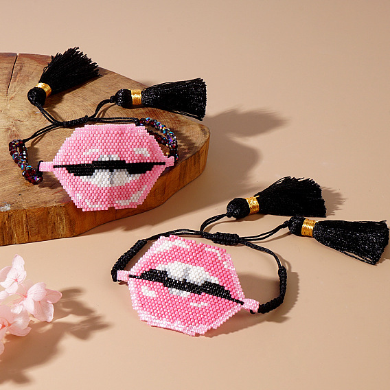 Браслеты ручной работы из стеклянных бусин в богемном стиле, регулируемые плетеные браслеты из волоконного шнура для женщин, губа