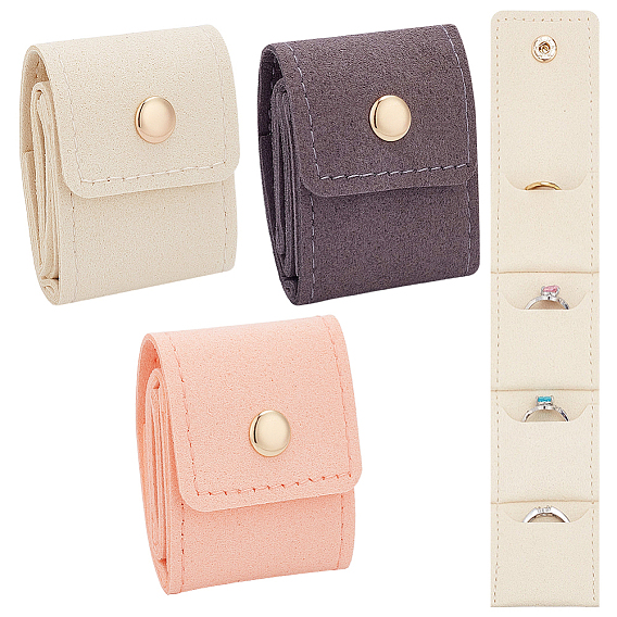 6Pcs 3 Colors PU Leather Jewelry Rolls, for Rings Necklaces Earrings Bracelets