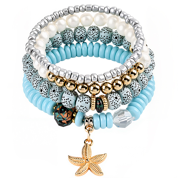 1 комплект браслетов из синтетического лунного камня и жемчуга, составные браслеты бодхи с подвесками в виде морских звезд