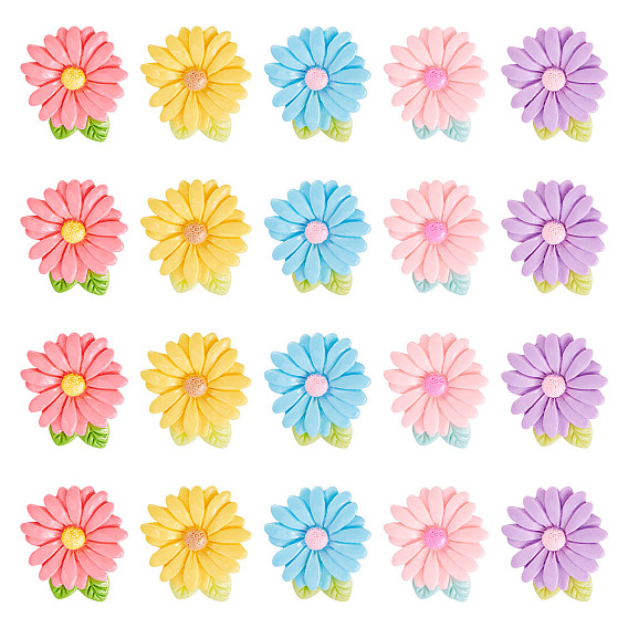 20 pcs cabochons en résine opaque, fleur