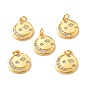Brass Micro Pave Clear Cubic Zirconia Pendants, Long-Lasting Plated, Flat Round with Moon and Star