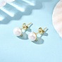 304 Stainless Steel Stud Earring Findings, Round, with Grade AAA Natural Cultured Freshwater Pearl Beads, with Loop