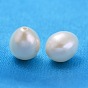 Grade AA Natural Cultured Freshwater Pearl Beads, Half Drilled, for Mother's Day Earring Making, Drop, White, 8~9x8~12.5mm, Hole: 0.9mm