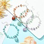 4Pcs 4 Style Natural Mixed Gemstone Heart Charm Bracelets Set with Chips Beaded Chains, Brass Stackable Bracelets