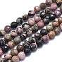Природные родонит бисер нитей, круглые, граненый (128 граней)