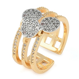 Flat Round Brass Micro Pave Clear Cubic Zirconia Wide Open Cuff Ring for Women