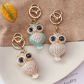 Sparkling Owl Keychain Pendant - Cute Animal Charm with Rhinestones for Bags and Keys