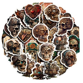 50Pcs Halloween Steampunk Skull PVC Adhesive Sticker Sets, Waterproof Decals for Halloween Party Supplies