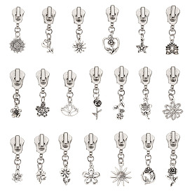 20 ползунки на молнии из легкого сплава, цветок, Сплав с подвесками