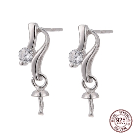 925 boucles d'oreilles en argent sterling avec zircons cubiques, pour la moitié de perles percées
