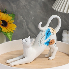 Resin Stretching Cat Figurines Statues for Home Office Desktop Ornaments