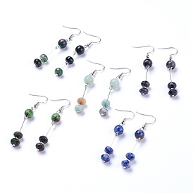 Gemstone Dangle Earrings, with 201 Stainless Steel Beads and Brass Earring Hooks, Platinum