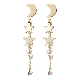 Moon & Star 304 Stainless Steel Dangle Stud Earrings, Brass Tassel Earrings for Women