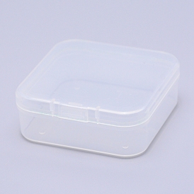 Transparent Plastic Bead Containers, with Hinged Lids, Square