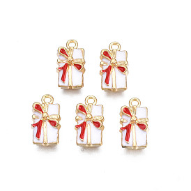 Rack Plating Alloy Enamel Pendants, Cadmium Free & Nickel Free & Lead Free, Light Gold, Christmas Gift