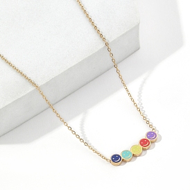 Colorful Enamel Smile Face Pendant Necklace with 201 Stainless Steel Cable Chains