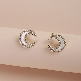 Moon-shaped Diamond Stud Earrings: Chic and Elegant Fashion Accessories