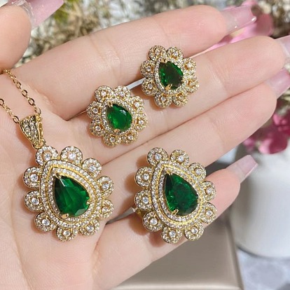 Комплекты из ожерелий, сережек и колец из сплава со стразами для женщин, слеза