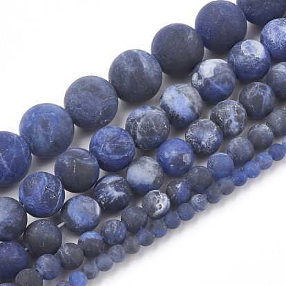 Natural Sodalite Beads Strands, Frosted, Grade A, Round