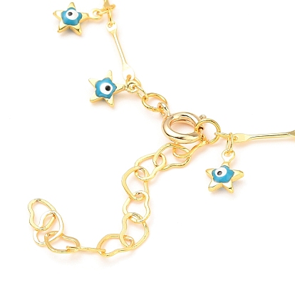Star Evil Eye Charm Bracelets & Necklaces Jewelry Sets, with Enamel, Brass Bar Link Chains and Spring Ring Clasps