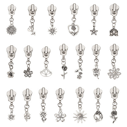 20 ползунки на молнии из легкого сплава, цветок, Сплав с подвесками