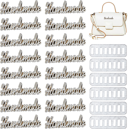 16Pcs Word Alloy Handmade Label Tags, with Iron Shim, for Bag Making