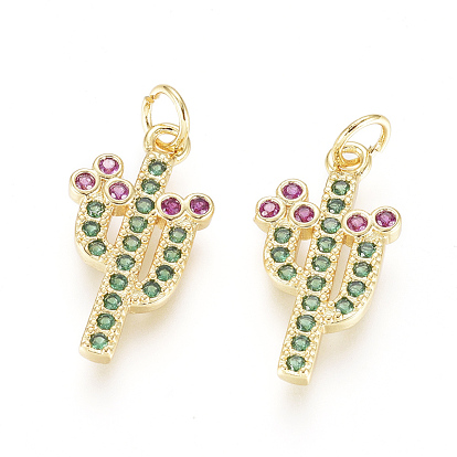 Латунные микро проложить кубического циркония подвески, с прыжковых колец, долговечный, кактус, зелёные