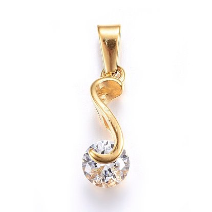 304 Stainless Steel Pendants, with Cubic Zirconia, S Shaped