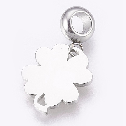 304 Stainless Steel European Dangle Charms, Large Hole Pendants, with Enamel, Clover