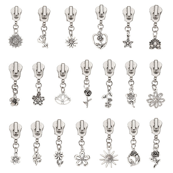 20 ползунки на молнии из легкого сплава, цветок, Сплав с подвесками